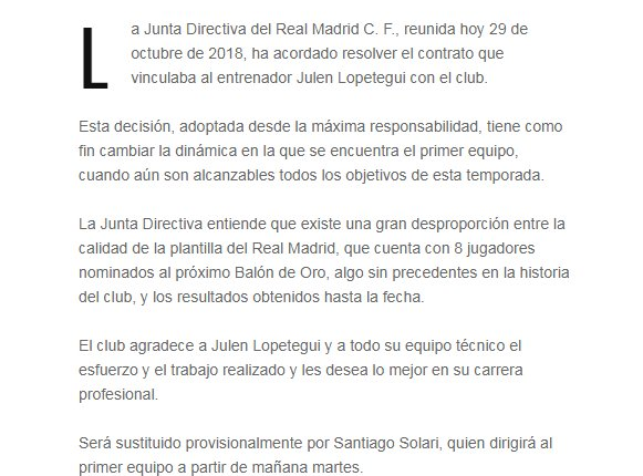 Real Madrid despido Lopetegui