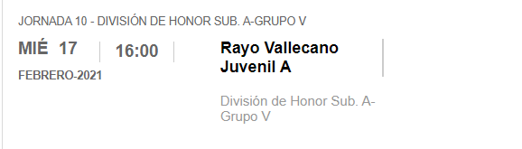 Rayo Vallecano Real Madrid Juvenil A DH5 J10 2021